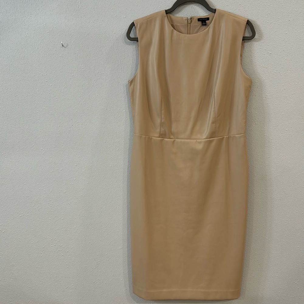 Ann Taylor Camel Nude Faux Leather Like New Knee Length Shift Dress - Size 10.
